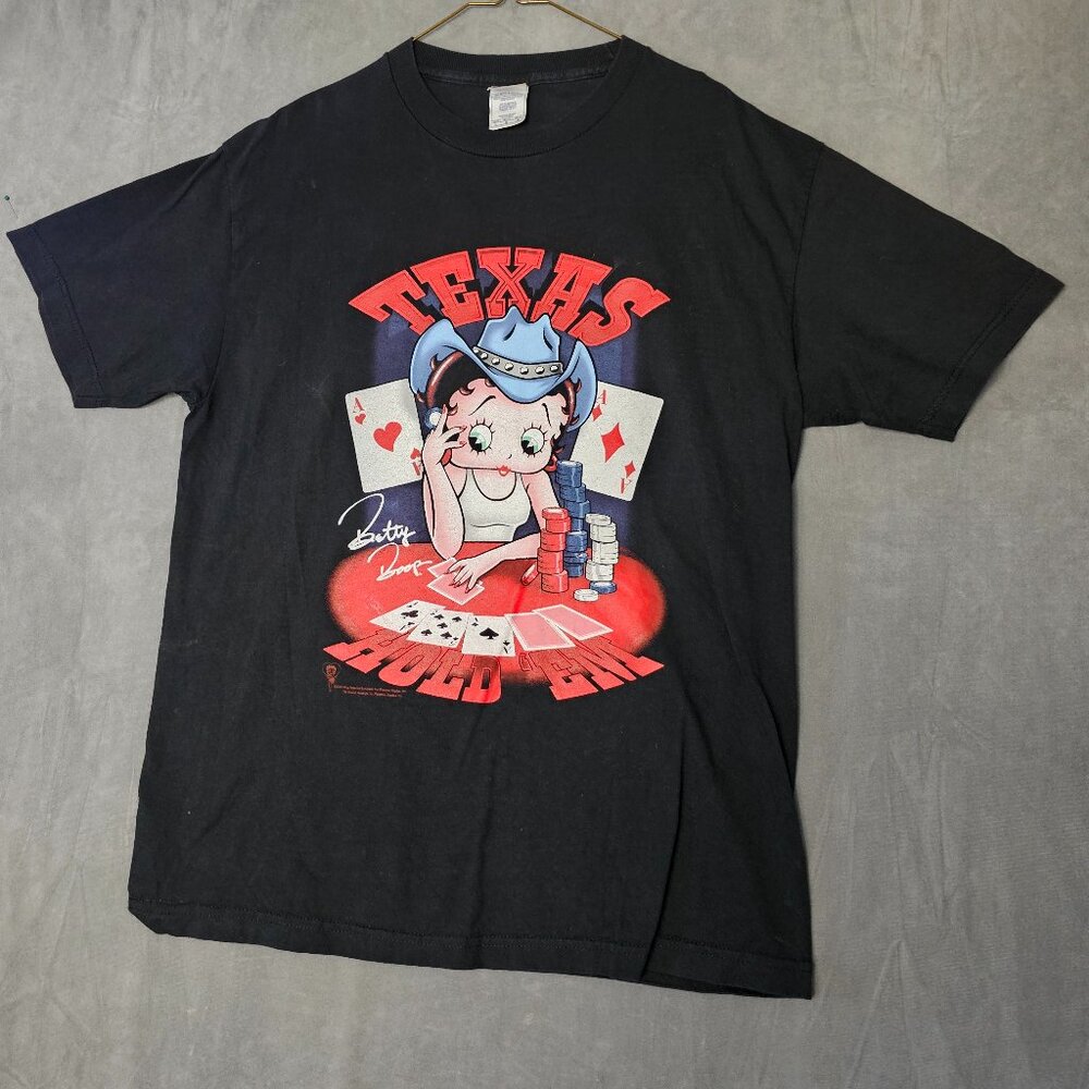 Vintage Betty Boop Shirt Men L TEXAS HOLD EM 2004 Y2K  A2-53